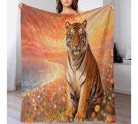 WXLWHR Couverture Polaire Flanelle Motif Tigre, Jeté De Canapé Côte et Buisson Fleuri, Douce Et Confortable Cadeau pour Enfants, Garçons 60x80inch(150x200cm)
