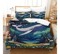 WXLWHR Housse De Couette Baleine Blanche Volant dans Le Ciel 3D Imprimée - Literie Microfibre Fermeture Éclair avec Taie pour Fille Single(140x200cm)