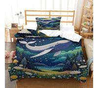 WXLWHR Housse De Couette Baleine Blanche Volant dans Le Ciel 3D Imprimée - Parure Microfibre pour Enfants (Garçons/Filles) Single(135x200cm)