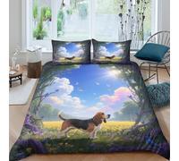 WXLWHR Housse De Couette Basset Hound Microfibre Douce Parure De Lit Imprimé Chien Mer de Fleurs 3D avec Fermeture Éclair & Taie d'oreiller pour Garçons, Adolescents Double（200x200cm）