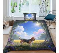 WXLWHR Housse De Couette Basset Hound Microfibre Douce Parure De Lit Imprimée Chien Mer de Fleurs 3D avec Fermeture Éclair & Taie d'oreiller pour Garçons, Adolescents Single（135x200cm）
