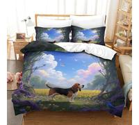 WXLWHR Housse De Couette Basset Hound Microfibre Douce Parure De Lit Imprimée Chien Mer de Fleurs 3D avec Fermeture Éclair & Taies d'oreiller pour Adultes Enfants Filles Super King（260x220cm）