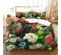 WXLWHR Housse De Couette Bison d'europe Microfibre Parure De Lit 3D Fleurs et Papillon avec Fermeture Éclair & Taies d'oreiller pour Enfant Fille Super King（260x220cm）