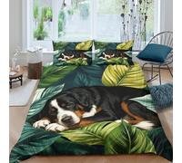 WXLWHR Housse De Couette Bouvier Bernois Microfibre Parure De Lit 3D Grandes Feuilles Vertes avec Fermeture Éclair & Taies d'oreiller pour Adultes Enfants Filles King（220x240cm）