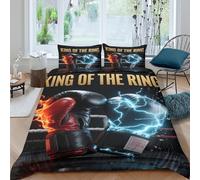 WXLWHR Housse De Couette Boxe Parure De Lit Hommes Gants de Boxe Microfibre Douce avec Fermeture Éclair & Taie d'oreiller Cadeau Fête Anniversaire Double（200x200cm）