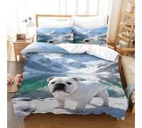 WXLWHR Housse De Couette Bulldog Anglais Microfibre Ultra Douce Parure De Lit Motif Montagne Enneigée avec Taies D'oreillers Facile d'entretien Et Machine Lavable Double（200x200cm）
