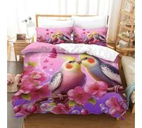 WXLWHR Housse De Couette Calopsitte Microfibre Parure De Lit 3D Fleurs de Cerisier Roses avec Fermeture Éclair & Taie d'oreiller pour Enfant Fille Single（140x200cm）