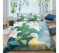 WXLWHR Housse De Couette Canard Microfibre Ultra-Douce Parure De Lit Imprimée Lys dans la Brume 3D avec Fermeture Éclair & Taie d'oreiller pour Adulte Enfant Double（200x200cm）