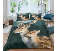 WXLWHR Housse De Couette Cerf Microfibre Parure 3 Pièces À Motif Biche Faon avec Fermeture Éclair & Taie d'oreiller pour Enfant Fille King（220x240cm）