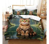 WXLWHR Housse De Couette Chat Bengal Microfibre Douce Parure De Lit Imprimé Chat Forêt 3D avec Fermeture Éclair & Taie d'oreiller pour Garçons, Adolescents Single（140x200cm）