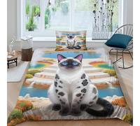 WXLWHR Housse De Couette Chat Bengal Microfibre Douce Parure De Lit Imprimé Chat Source Chaude 3D avec Fermeture Éclair & Taies d'oreiller pour Adulte Enfant Single（135x200cm）
