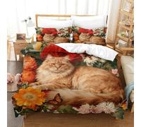 WXLWHR Housse De Couette Chat Chartreux Microfibre Parure De Lit 3D Fleurs et Papillon avec Fermeture Éclair & Taies d'oreiller pour Garçons, Adolescents Super King（260x220cm）