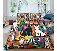 WXLWHR Housse De Couette Chat et Chien Cartoon Microfibre Parure De Lit 3D Lapin avec Fermeture Éclair & Taies d'oreiller pour Adultes Enfants Filles King（220x240cm）