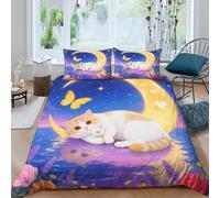 WXLWHR Housse De Couette Chat Scottish Fold Microfibre Ultra-Douce Parure De Lit Imprimé Papillons au Coucher du Soleil 3D avec Fermeture Éclair & Taies d'oreiller pour Enfant Fille King(220x240cm)
