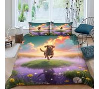 WXLWHR Housse De Couette Chien de Saint-Hubert Microfibre Douce Parure De Lit Imprimée Chien Champ de Blé 3D avec Fermeture Éclair & Taie d'oreiller pour Garçons, Adolescents Double（200x200cm）