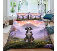 WXLWHR Housse De Couette Chien de Saint-Hubert Microfibre Douce Parure De Lit Imprimée Chien Fleurs 3D avec Fermeture Éclair & Taies d'oreiller pour Adultes Enfants Filles Double（200x200cm）