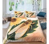 WXLWHR Housse De Couette Cigale Microfibre Parure 3 Pièces Imprimée Cigale Tournesol avec Fermeture Éclair & Taies d'oreiller pour Garçons, Adolescents King(220x240cm)