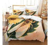 WXLWHR Housse De Couette Cigale Microfibre Parure 3 Pièces Imprimée Cigale Tournesol avec Fermeture Éclair & Taie d'oreiller Cadeau Fête Anniversaire Single(140x200cm)