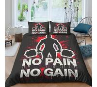 WXLWHR Housse De Couette Citations Drôles Parure De Lit 3 Pièces Thème Fitness Microfibre avec Fermeture Éclair & Taie d'oreiller pour Garçons, Adolescents King(220x240cm)