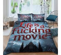 WXLWHR Housse De Couette Citations Drôles Parure De Lit Mots Créatifs Microfibre Douce avec Fermeture Éclair & Taies d'oreiller pour Garçons, Adolescents King(220x240cm)