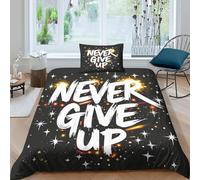 WXLWHR Housse De Couette Citations Drôles Parure De Lit Ne Jamais Abandonner Microfibre Ultra-Douce avec Fermeture Éclair & Taies d'oreiller Cadeau Fête Anniversaire Single(135x200cm)