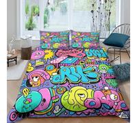 WXLWHR Housse De Couette Dessin animé Microfibre Parure 3 Pièces À Motif Dessin animé Graffiti avec Fermeture Éclair & Taies d'oreiller pour Enfants Garçons Filles King(220x240cm)