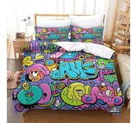 WXLWHR Housse De Couette Dessin animé Microfibre Parure 3 Pièces À Motif Dessin animé Graffiti avec Fermeture Éclair & Taie d'oreiller pour Garçons, Adolescents Super King（260x220cm）