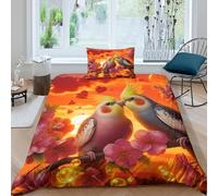 WXLWHR Housse De Couette Deux Calopsittes Microfibre Parure De Lit 3D Fleurs Roses avec Fermeture Éclair & Taies d'oreiller pour Adultes Enfants Filles Single（135x200cm）