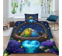 WXLWHR Housse De Couette Deux Perroquets Microfibre Douce Parure De Lit Impression 3D Fleurs sous Un Ciel Étoilé avec Fermeture Éclair & Taie d'oreiller pour Garçons, Adolescents Single（135x200cm）