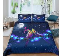 WXLWHR Housse De Couette Deux Perroquets Microfibre Douce Parure De Lit Impression 3D Vigne Étoile et Lune avec Fermeture Éclair & Taie d'oreiller pour Garçons, Adolescents King（220x240cm）