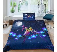WXLWHR Housse De Couette Deux Perroquets Microfibre Parure De Lit 3D Vigne Étoile et Lune avec Fermeture Éclair & Taies d'oreiller pour Garçons, Adolescents Single（135x200cm）