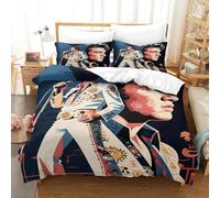WXLWHR Housse De Couette Elvis Presley Microfibre Parure 3 Pièces Imprimée Elvis Presley avec Fermeture Éclair & Taies d'oreiller pour Adulte Enfant Super King（260x220cm）