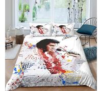 WXLWHR Housse De Couette Elvis Presley Microfibre Parure De Lit 3 Pièces À Motif Elvis Presley avec Fermeture Éclair & Taies d'oreiller Cadeau Fête Anniversaire King（220x240cm）