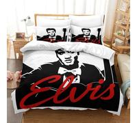 WXLWHR Housse De Couette Elvis Presley Microfibre Parure De Lit 3 Pièces À Motif Elvis Presley avec Fermeture Éclair & Taie d'oreiller Cadeau Fête Anniversaire Super King(260x220cm)