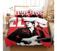 WXLWHR Housse De Couette Elvis Presley Microfibre Parure De Lit 3 Pièces Imprimée Elvis Presley avec Fermeture Éclair & Taie d'oreiller pour Enfants Garçons Filles Super King（260x220cm）