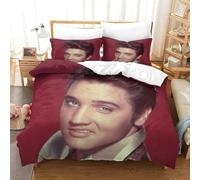 WXLWHR Housse De Couette Elvis Presley Microfibre Parure De Lit 3 Pièces Imprimée Elvis Presley avec Fermeture Éclair & Taies d'oreiller Cadeau Fête Anniversaire Super King（260x220cm）