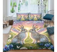 WXLWHR Housse De Couette European Lièvres Microfibre Set De Lit 3 Pièces À Motif Deux Lièvres Européens avec Fermeture Éclair & Taie d'oreiller Cadeau Fête Anniversaire Double(200x200cm)