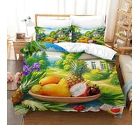 WXLWHR Housse De Couette Fruit Microfibre Parure De Lit 3D Village Champêtre avec Fermeture Éclair & Taies d'oreiller pour Garçons, Adolescents Super King（260x220cm）