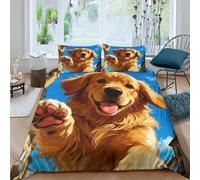 WXLWHR Housse De Couette Golden Retriever Microfibre Parure De Lit 3D Rue Urbaine avec Fermeture Éclair & Taies d'oreiller pour Enfant Fille Double（200x200cm）