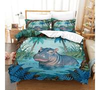WXLWHR Housse De Couette Hippopotame Microfibre Ultra Doux Parure De Lit Imprimée Fougères 3D avec Fermeture Éclair & Taie d'oreiller pour Adulte Enfant Super King(260x220cm)