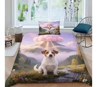 WXLWHR Housse De Couette Jack Russell Terrier Microfibre Douce Parure De Lit Imprimé Chien Forêt Valley 3D avec Fermeture Éclair & Taie d'oreiller pour Garçons, Adolescents Single（135x200cm）