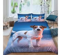 WXLWHR Housse De Couette Jack Russell Terrier Microfibre Ultra Doux 3D Parure De Lit Imprimé Brume avec Fermeture Éclair & Taie d'oreiller Cadeau Fête Anniversaire Double（200x200cm）