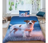WXLWHR Housse De Couette Jack Russell Terrier Microfibre Ultra Doux 3D Parure De Lit Motif Brume avec Fermeture Éclair & Taies d'oreiller pour Enfants Garçons Filles Single（135x200cm）