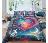 WXLWHR Housse De Couette Lapin Blanc Microfibre Parure De Lit 3D Arbre en Forme de Cœur avec Fermeture Éclair & Taie d'oreiller pour Garçons, Adolescents Double（200x200cm）