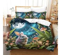 WXLWHR Housse De Couette Lapin Parure De Lit Lapin Forêt Clair de Lune Microfibre Douce avec Fermeture Éclair & Taies d'oreiller pour Adulte Enfant Single（140x200cm）