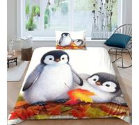 WXLWHR Housse De Couette Manchot Chiot Microfibre Ultra Doux Parure De Lit Imprimé Feuilles d'automne 3D avec Fermeture Éclair & Taies d'oreiller pour Adulte Enfant Single（135x200cm）