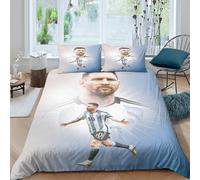 WXLWHR Housse De Couette Messi Microfibre Douce Parure De Lit avec Fermeture Éclair & Taie d'oreiller pour Enfants Garçons Filles Double（200x200cm）