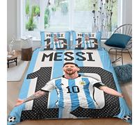 WXLWHR Housse De Couette Messi Microfibre Douce Parure De Lit avec Fermeture Éclair & Taie d'oreiller pour Enfants Garçons Filles Double（200x200cm）