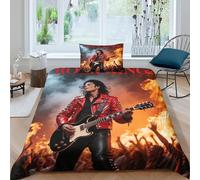 WXLWHR Housse De Couette Michael Jackson Microfibre Set De Lit 3 Pièces À Motif Michael Jackson avec Fermeture Éclair & Taies d'oreiller pour Garçons, Adolescents Single（135x200cm）