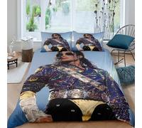 WXLWHR Housse De Couette Michael Jackson Microfibre Set De Lit 3 Pièces Imprimée Michael Jackson avec Fermeture Éclair & Taie d'oreiller pour Garçons, Adolescents Double（200x200cm）